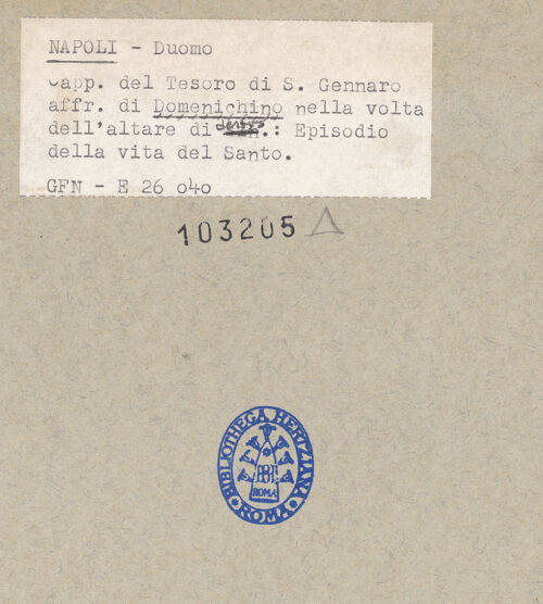 Rückseite von ICCD [https://www.deutsche-digitale-bibliothek.de/content/lizenzen/rv-ez/] Szenen aus dem Leben des Heiligen JanuariusJanuarius wird im Gefängnis von Festus und Desiderius besucht - Gesamtansicht (vor der Restaurierung), bh103205_recto. Foto.