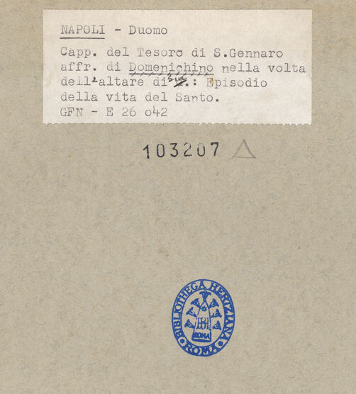 Rückseite von ICCD [https://www.deutsche-digitale-bibliothek.de/content/lizenzen/rv-ez/] Szenen aus dem Leben des Heiligen JanuariusEin Bettler weist Zweiflern die Binden des heiligen Januarius vor - Gesamtansicht (vor der Restaurierung), bh103207_recto. Foto.