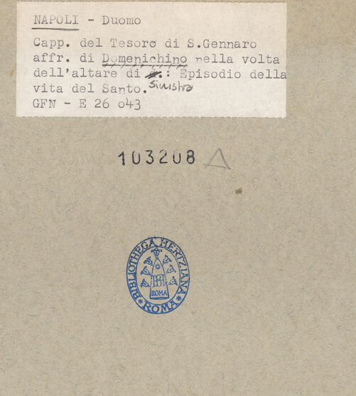 Rückseite von ICCD [https://www.deutsche-digitale-bibliothek.de/content/lizenzen/rv-ez/] Szenen aus dem Leben des Heiligen JanuariusBegegnung zwischen den heiligen Januarius und Sossius - Gesamtansicht (vor der Restaurierung), bh103208_recto. Foto.