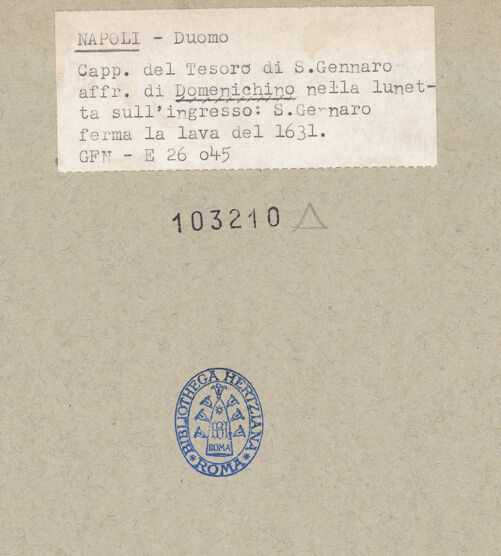 Rückseite von ICCD [https://www.deutsche-digitale-bibliothek.de/content/lizenzen/rv-ez/] Szenen aus dem Leben des Heiligen JanuariusJanuarius stoppt den Lavafluß - Gesamtansicht (vor der Restaurierung), bh103210_recto. Foto.