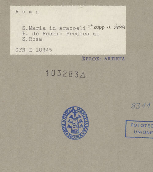 Rückseite von ICCD [https://www.deutsche-digitale-bibliothek.de/content/lizenzen/rv-ez/] Predigt der heilige Rosa von Viterbo - , bh103283_recto. Foto.