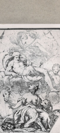 Rückseite von  [http://creativecommons.org/publicdomain/mark/1.0/] Personifikation der Stadt Venedig, darüber Jupiter - , bh103596. Foto.