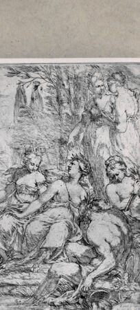 Rückseite von  [http://creativecommons.org/publicdomain/mark/1.0/] Musen mit einem Flussgott - , bh103687. Foto.