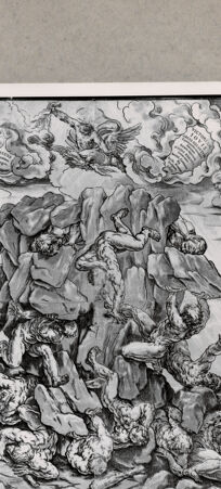 Rückseite von  [http://creativecommons.org/publicdomain/mark/1.0/] Giganten werden unter Felsbrocken begraben - , bh103739. Foto.