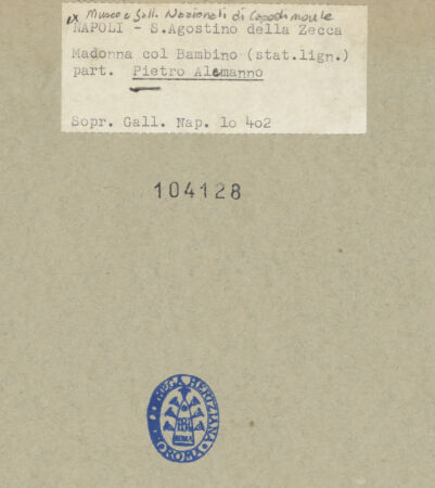 Rückseite von Sopr. BAS NA [https://www.deutsche-digitale-bibliothek.de/content/lizenzen/rv-ez/] Madonna - Maria, Kopf, bh104128_recto. Foto.