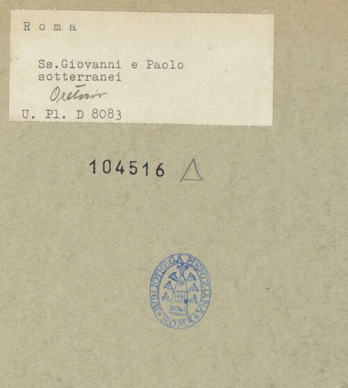 Rückseite von Bibliotheca Hertziana [https://www.deutsche-digitale-bibliothek.de/content/lizenzen/rv-fz/] Santi Giovanni e PaoloUnterirdische StrukturenRaum - Detail Ecke und Gewölbeansatz mit Freskenfragmenten, bh104516_recto. Foto.