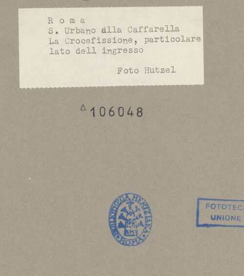 Rückseite von Hutzel, Max [https://rightsstatements.org/page/CNE/1.0/] Szenen aus dem Leben und der Passion Christi, verschiedene Märtyrer und Szenen aus der Vita der Heiligen Urban und CaeciliaVita und Passion Christi - Kreuzigung, Detail: Oberkörper Christi, bh106048_recto. Foto.