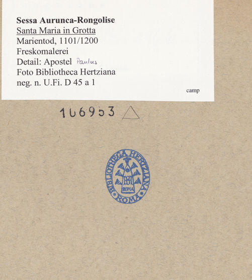 Rückseite von Bibliotheca Hertziana [https://www.deutsche-digitale-bibliothek.de/content/lizenzen/rv-fz/] Marientod - Detail: Apostel Paulus, bh106953_recto. Foto.