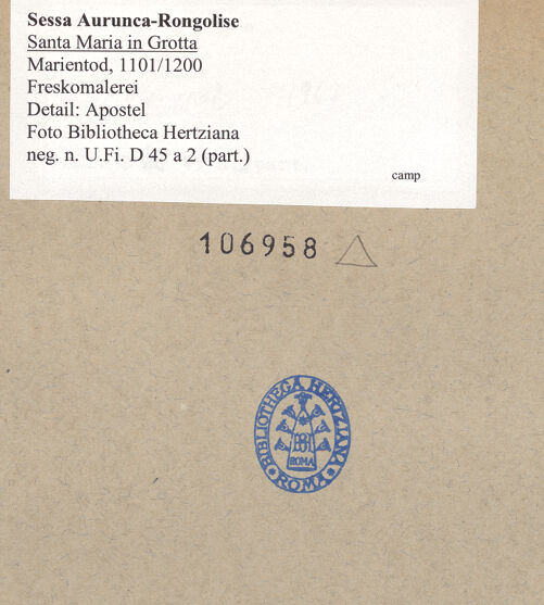 Rückseite von Bibliotheca Hertziana [https://www.deutsche-digitale-bibliothek.de/content/lizenzen/rv-fz/] Marientod - Detail: Apostel, bh106958_recto. Foto.