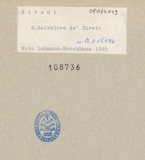 Rückseite von Bibliotheca Hertziana [https://www.deutsche-digitale-bibliothek.de/content/lizenzen/rv-fz/] Hauptportal - Teilansicht, bh108736_recto. Foto: Lehmann-Brockhaus, Otto.