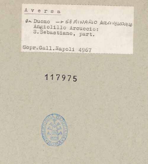 Rückseite von Sopr. BAS NA [https://www.deutsche-digitale-bibliothek.de/content/lizenzen/rv-ez/] Heiliger Sebastian - Detail, bh117975_recto. Foto.