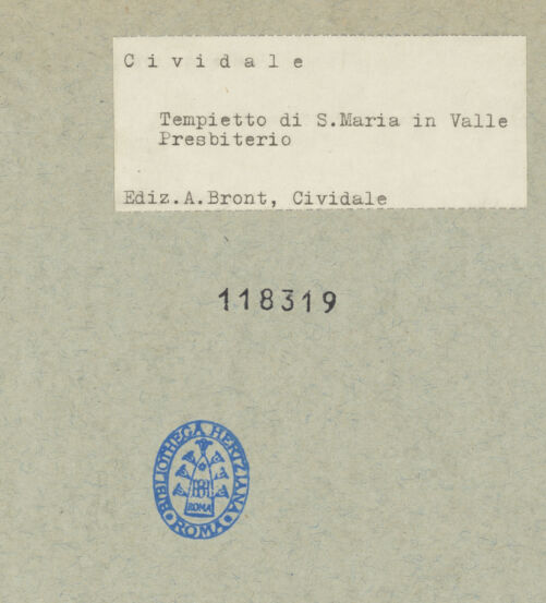 Rückseite von Ediz. A. Bront, Cividale [https://www.deutsche-digitale-bibliothek.de/content/lizenzen/rv-ez/] Tempietto Longobardo - Innenansicht von Nordosten, bh118319_recto. Foto: Bront, A..