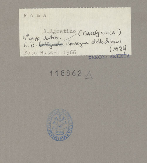 Rückseite von Hutzel, Max [https://www.deutsche-digitale-bibliothek.de/content/lizenzen/rv-ez/] Jesus übergibt Petrus die Schlüssel - Gesamtansicht von links unten, bh118862_recto. Foto.