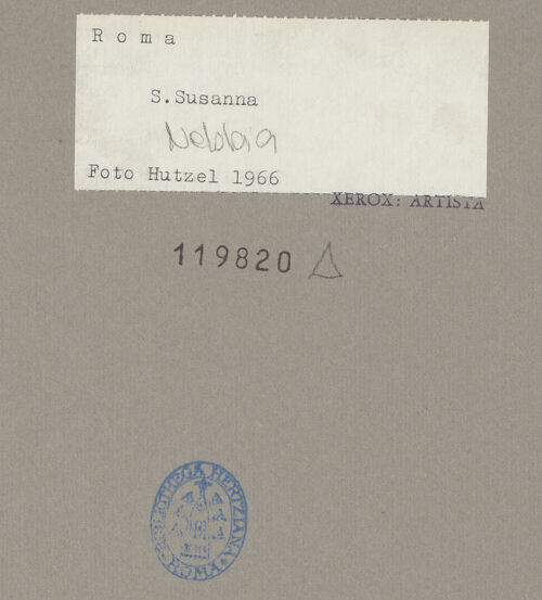 Rückseite von Hutzel, Max [https://www.deutsche-digitale-bibliothek.de/content/lizenzen/rv-ez/] Szenen aus der Vita der heiligen SusannaApsiskalotte mit der Glorie der heiligen Susanna, Engeln und Christus, der die Märtyrerkrone hinabreicht - Gesamtansicht, bh119820_recto. Foto: Hutzel, Max.