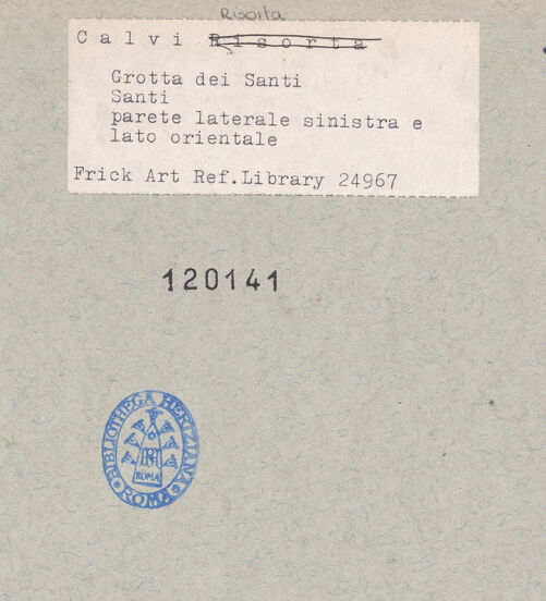 Rückseite von Frick Art Reference Library [https://www.deutsche-digitale-bibliothek.de/content/lizenzen/rv-ez/] VotivfreskenHeilige und Szene der Silvesterlegende - Detail: Die heiligen Onuphrius, Antonius (?), Kunigunde (?), Eustachius und Sylvester, bh120141_recto. Foto.