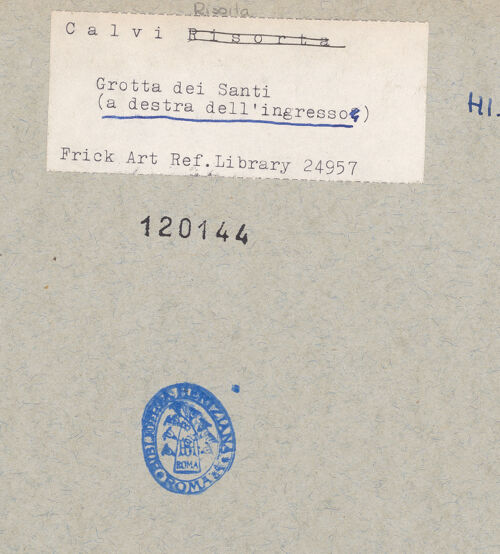 Rückseite von Frick Art Reference Library [https://www.deutsche-digitale-bibliothek.de/content/lizenzen/rv-ez/] VotivfreskenDie heiligen Simon und Petrus sowie heilige Märtyrerin - Detail: Der heilige Simeon, bh120144_recto. Foto.