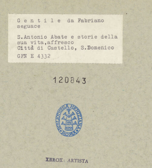 Rückseite von ICCD [https://www.deutsche-digitale-bibliothek.de/content/lizenzen/rv-ez/] Thronender heiliger Antonius Abbas, umgeben von Szenen aus seinem Leben - Gesamtansicht, bh120843_recto. Foto.