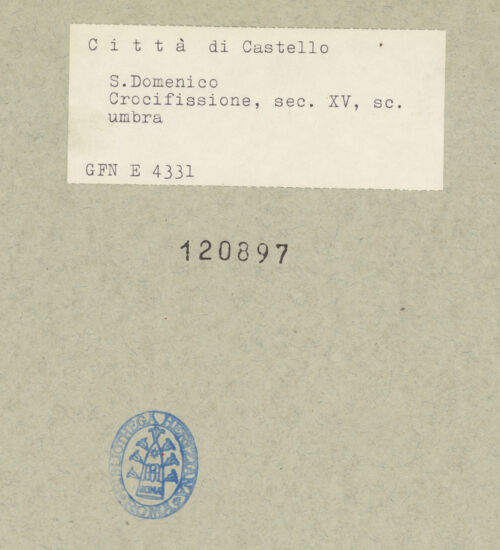 Rückseite von ICCD [https://www.deutsche-digitale-bibliothek.de/content/lizenzen/rv-ez/] Szenen aus dem Neuen Testament und HeiligeKreuzigung Christi - Gesamtansicht, bh120897_recto. Foto.