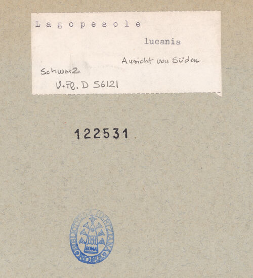 Rückseite von Bibliotheca Hertziana [https://www.deutsche-digitale-bibliothek.de/content/lizenzen/rv-fz/] Ansicht mit Burg von Süden, bh122531_recto. Foto: Schwarz, Heinrich Mathias.