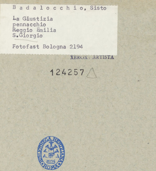 Rückseite von Fotofast, Bologna [https://www.deutsche-digitale-bibliothek.de/content/lizenzen/rv-ez/] Die vier KardinaltugendenJustitia - , bh124257_recto. Foto.