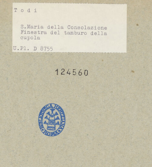 Rückseite von Bibliotheca Hertziana [https://www.deutsche-digitale-bibliothek.de/content/lizenzen/rv-fz/] Santa Maria della Consolazione - Detail: Fenster mit segmentförmigem Giebel, bh124560_recto. Foto.