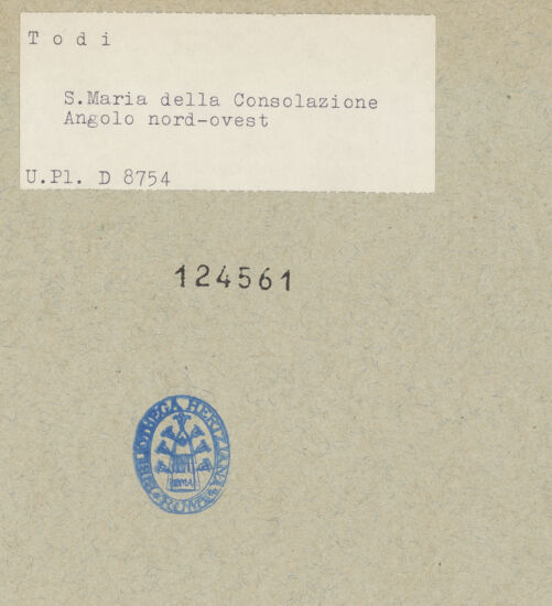 Rückseite von Bibliotheca Hertziana [https://www.deutsche-digitale-bibliothek.de/content/lizenzen/rv-fz/] Santa Maria della Consolazione - Nordwestecke, bh124561_recto. Foto.