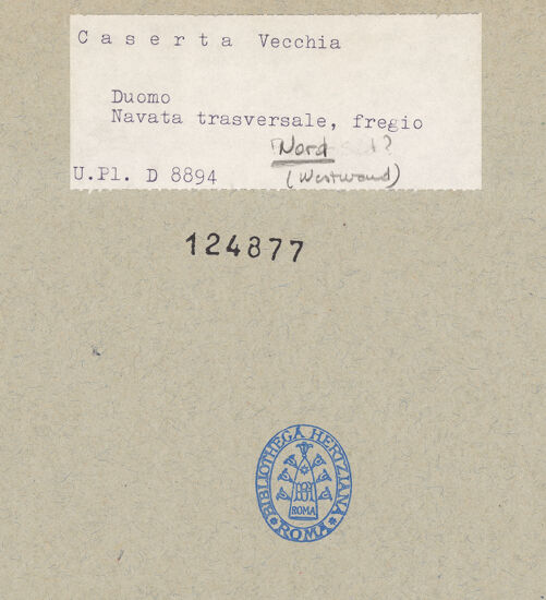 Rückseite von Bibliotheca Hertziana [https://www.deutsche-digitale-bibliothek.de/content/lizenzen/rv-fz/] DuomoNördlicher Querhausarm - Westwand, Blendbogenarkade, bh124877_recto. Foto.