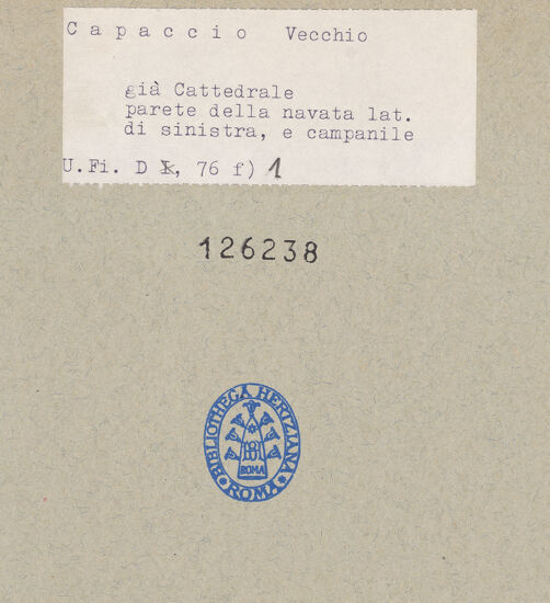 Rückseite von Bibliotheca Hertziana [https://www.deutsche-digitale-bibliothek.de/content/lizenzen/rv-fz/] Santuario di Santa Maria del GranatoNordfassade - Nordfassade und Campanile, bh126238_recto. Foto: Mörsch.