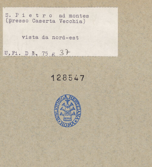 Rückseite von Bibliotheca Hertziana [https://www.deutsche-digitale-bibliothek.de/content/lizenzen/rv-fz/] San Pietro ad MontesOstabschluss - Mittelapsis und nördlicher Lichtgaden von Nordosten, bh128547_recto. Foto: Mörsch.