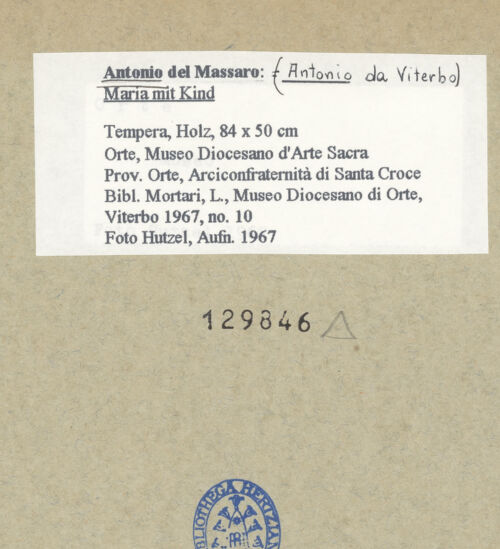 Rückseite von Hutzel, Max [https://www.deutsche-digitale-bibliothek.de/content/lizenzen/rv-fz/] Maria mit Kind - , bh129846_recto. Foto.