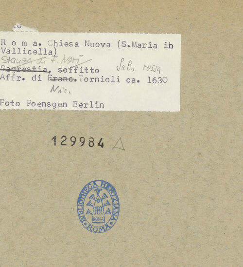 Rückseite von Poensgen, Thomas [https://www.deutsche-digitale-bibliothek.de/content/lizenzen/rv-ez/] Szenen aus der Vita des heiligen Filippo NeriHeilung des Filippo Neri durch eine Marienerscheinung im Jahr 1594 - , bh129984_recto. Foto.