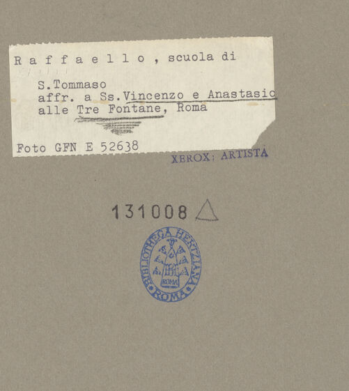 Rückseite von Istituto Nazionale per la Grafica [https://www.deutsche-digitale-bibliothek.de/content/lizenzen/rv-ez/] Freskenzyklus mit Aposteln, Taufe und Noli-me-tangere-SzeneDer Apostel Thomas - , bh131008_recto. Foto.
