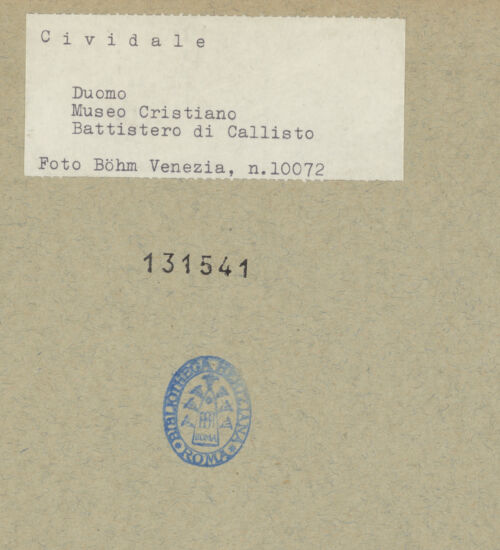 Rückseite von Böhm [https://www.deutsche-digitale-bibliothek.de/content/lizenzen/rv-ez/] Callixtus-Baptisterium (Battistero di Callisto) - Gesamtansicht, bh131541_recto. Foto: Böhm, Osvaldo.