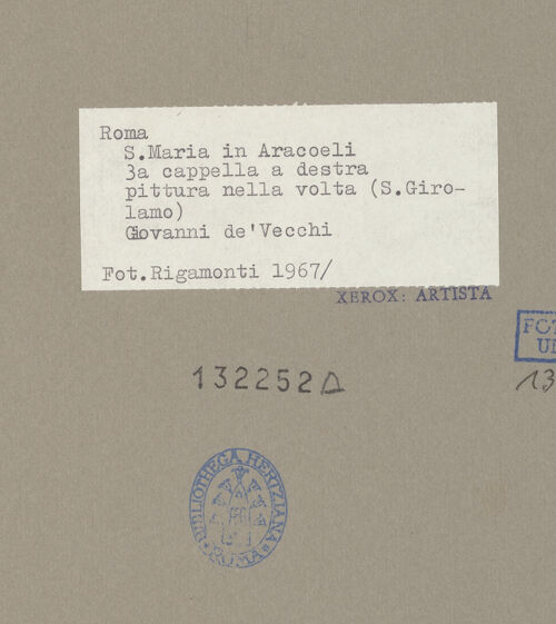 Rückseite von Bibliotheca Hertziana [https://www.deutsche-digitale-bibliothek.de/content/lizenzen/rv-fz/] Ausmalung der Kuppel mit Szenen aus dem Leben des heiligen HieronymusBildfeld: Der heilige Hieronymus in der Wüste - , bh132252_recto. Foto: Rigamonti.