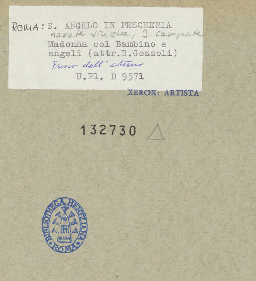 Rückseite von Bibliotheca Hertziana [https://www.deutsche-digitale-bibliothek.de/content/lizenzen/rv-fz/] Madonna mit Engeln - Gesamtansicht, bh132730_recto. Foto.