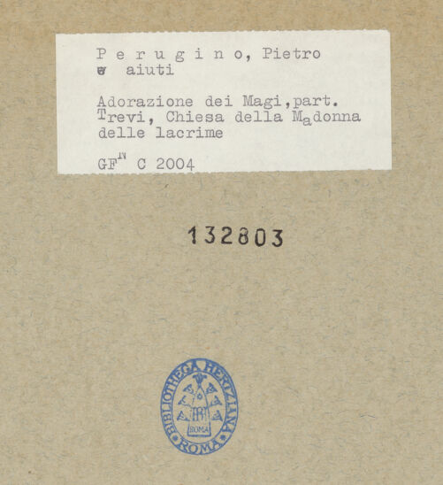 Rückseite von ICCD [https://www.deutsche-digitale-bibliothek.de/content/lizenzen/rv-ez/] Kapellendekoration mit Anbetung des Kindes und ApostelnAnbetung des Kindes - Detail: Maria mit dem Christuskind und Joseph, bh132803_recto. Foto.