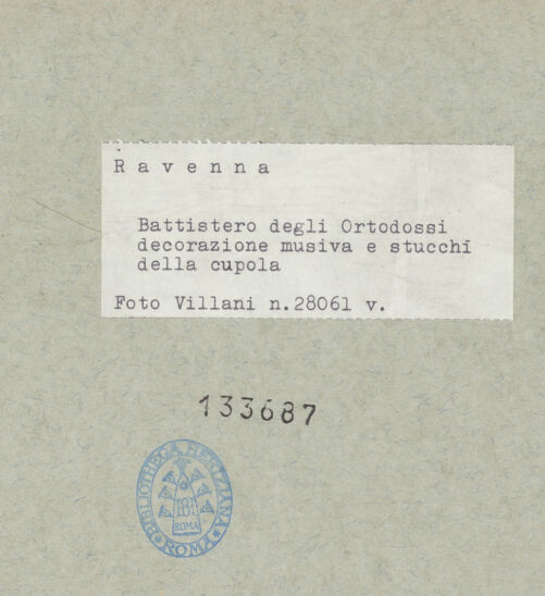 Rückseite von Villani [https://www.deutsche-digitale-bibliothek.de/content/lizenzen/rv-ez/] Mosaikdekoration der Kuppel, der Pendentifs und der Sockelzone - Kuppel und Fensterzone, Teilansicht, bh133687_recto. Foto: Villani.