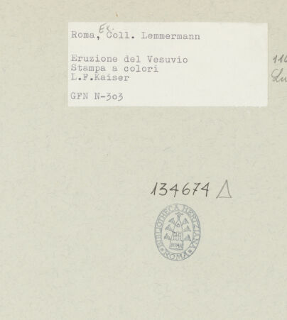 Rückseite von ICCD [https://rightsstatements.org/page/CNE/1.0/] Veduten: Neapel und PozzuoliAusbruch des Vesuv bei Neapel - , bh134674_recto. Foto.