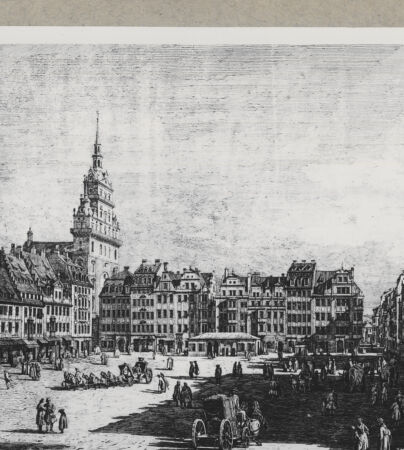 Rückseite von Giacomelli, Venedig [http://creativecommons.org/publicdomain/mark/1.0/] Dresden, Alter Marktplatz (Blatt 10 aus der Serie von 15 Blatt "Ansichten Dresdens") - , bh135987. Foto.