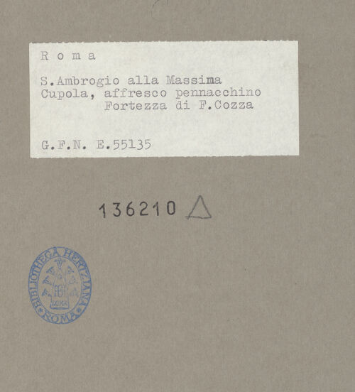 Rückseite von ICCD [https://www.deutsche-digitale-bibliothek.de/content/lizenzen/rv-ez/] Triumph der KardinaltugendenFortitudo - Ansicht mit Gebälk und Kuppelgesims, bh136210_recto. Foto.