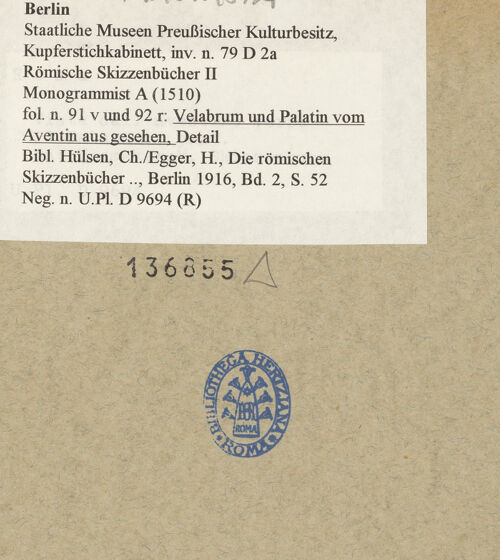 Rückseite von Bibliotheca Hertziana [https://www.deutsche-digitale-bibliothek.de/content/lizenzen/rv-fz/] Heemskerck-Album IIPanorama von Rom vom Aventin aus gesehen - Detail, bh136855_recto. Foto.