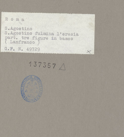 Rückseite von ICCD [https://www.deutsche-digitale-bibliothek.de/content/lizenzen/rv-ez/] Szenen aus dem Leben des heiligen AugustinusAugustinus kämpft gegen die Häresie - Detail, unten: Personifikationen der Häresie, bh137357_recto. Foto.