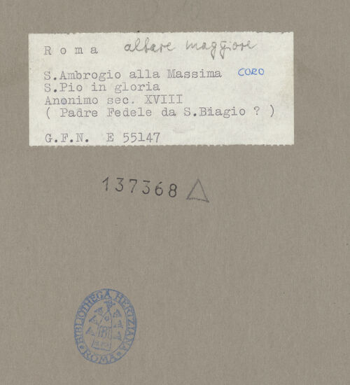 Rückseite von ICCD [https://www.deutsche-digitale-bibliothek.de/content/lizenzen/rv-ez/] Die Apotheose Papst Pius V. - Gesamtansicht, bh137368_recto. Foto.