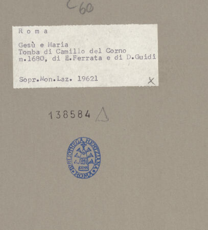 Rückseite von Sopr. Mon. Laz. [https://www.deutsche-digitale-bibliothek.de/content/lizenzen/rv-ez/] Grabmal für Camillo Del Corno - Detail: rechter Putto, bh138584_recto. Foto.