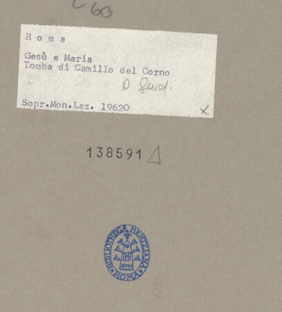 Rückseite von Sopr. Mon. Laz. [https://www.deutsche-digitale-bibliothek.de/content/lizenzen/rv-ez/] Grabmal für Camillo Del Corno - Detail: linker Putto, bh138591_recto. Foto.