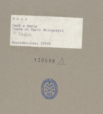 Rückseite von Sopr. Mon. Laz. [https://www.deutsche-digitale-bibliothek.de/content/lizenzen/rv-ez/] Grabmal des Mario Bolognetti - Detail: Figur des Verstorbenen, bh138598_recto. Foto.