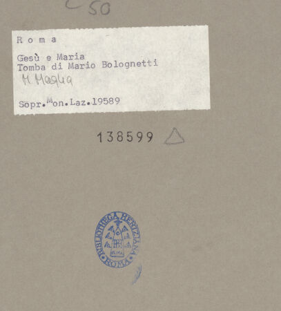 Rückseite von Sopr. Mon. Laz. [https://www.deutsche-digitale-bibliothek.de/content/lizenzen/rv-ez/] Grabmal des Mario Bolognetti - Detail: linker Putto, bh138599_recto. Foto.