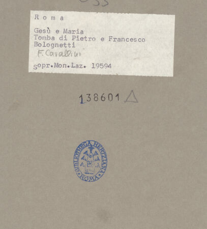 Rückseite von Sopr. Mon. Laz. [https://www.deutsche-digitale-bibliothek.de/content/lizenzen/rv-ez/] Grabmal von Pietro und Francesco Bolognetti - Detail: rechter Putto, bh138601_recto. Foto.