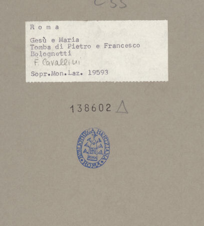 Rückseite von Sopr. Mon. Laz. [https://www.deutsche-digitale-bibliothek.de/content/lizenzen/rv-ez/] Grabmal von Pietro und Francesco Bolognetti - Detail: Figuren der Verstorbenen, bh138602_recto. Foto.