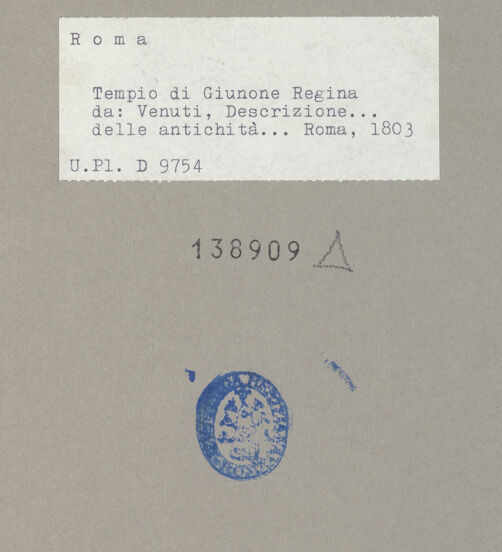 Rückseite von Bibliotheca Hertziana [https://www.deutsche-digitale-bibliothek.de/content/lizenzen/rv-fz/] Accurata e succinta descrizione topografica delle antichità di Roma (2. Ausgabe)Taf. 91: Sant'Angelo in Pescheria - , bh138909_recto. Foto.